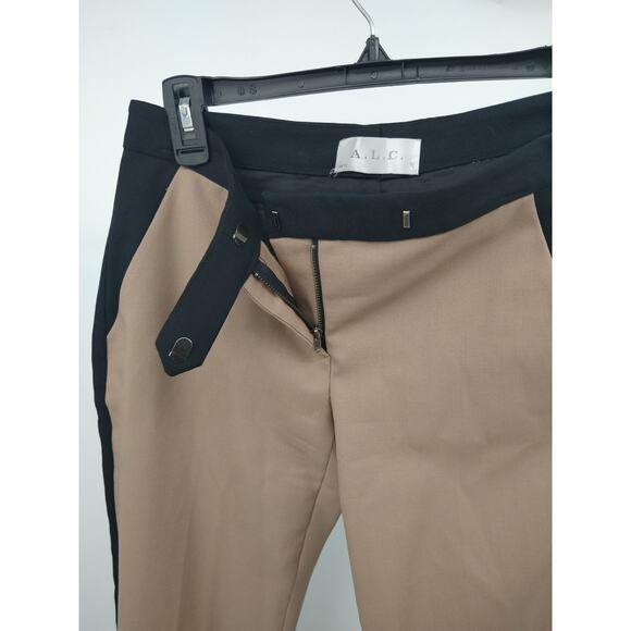 A.L.C. James Pants 2 Wool Mohair Blend Cropped Tuxedo Stripe Trousers Tan Black - Picture 5 of 11